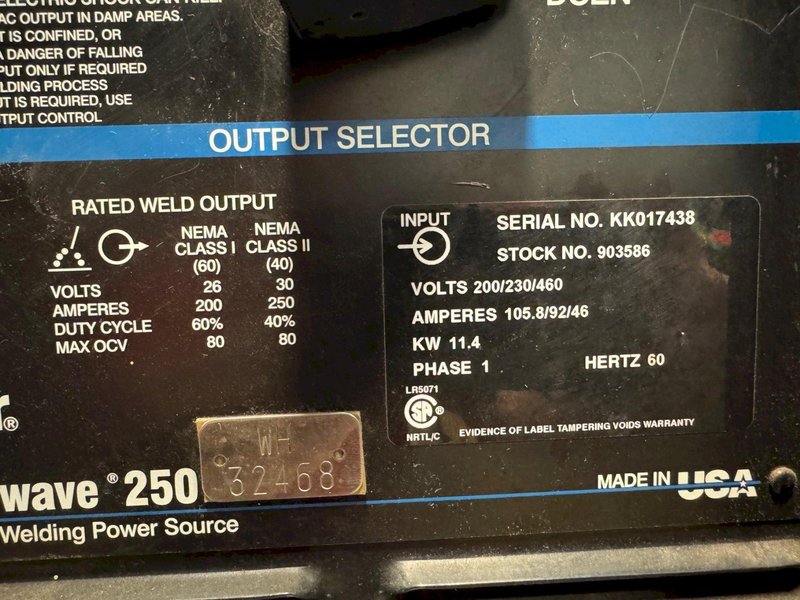 250 Amp Miller Synchrowave 250 Welder, Water Cooling, 1 Phase