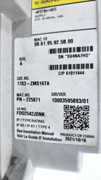 ALLEN BRADLEY 1783-ZMS16TA ARMORSTRATIX 5700 ETHERNET SWITCH USED