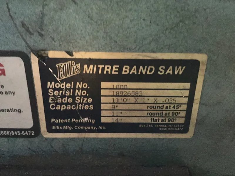Ellis 11”x27” Horizontal Mitre Band Saw - 1800