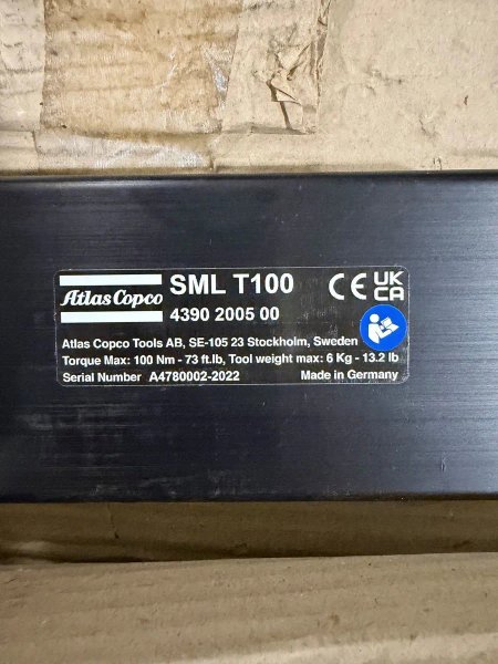 NEW ATLAS COPCO LINEAR TORQUE REACTION ARM AND TOOL BALANCER MODEL SML-T100 / RIL22C