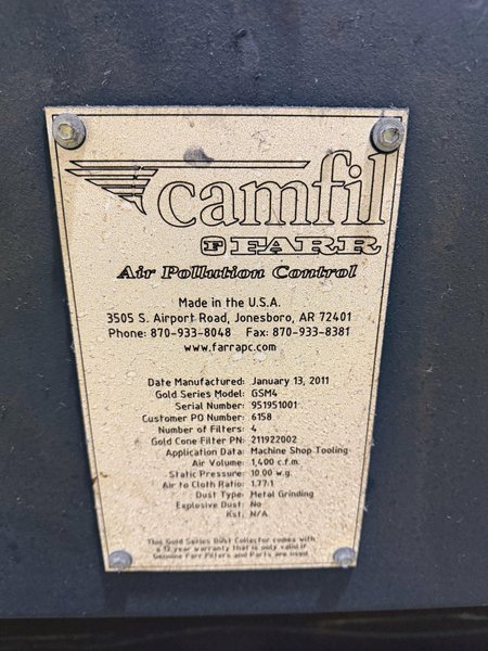 3,000 CFM FARR CAMFILL MODEL #GSM4 DUST COLLECTOR 2011 : YOBRO #24726