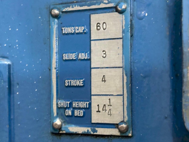 60 TON BLISS MODEL #C-60 OBI PUNCH PRESS 4" STROKE: YOBRO #24082