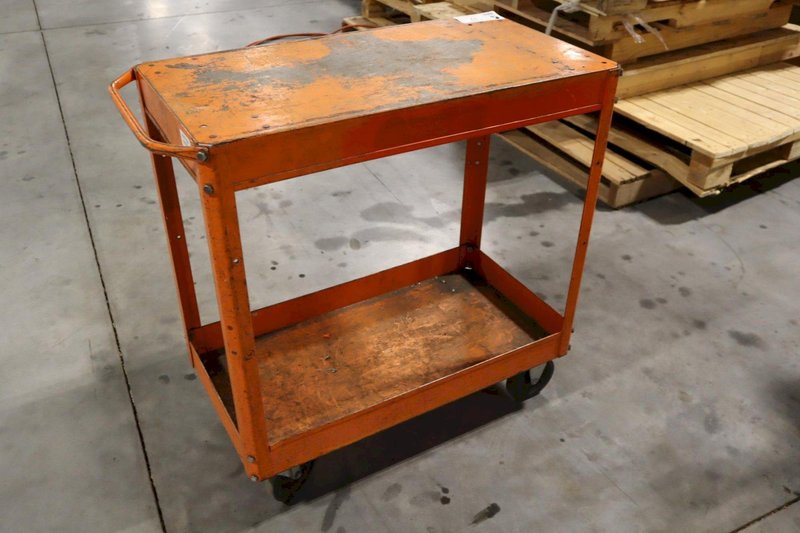 Metal Orange Rolling Shop Cart- Auction Item