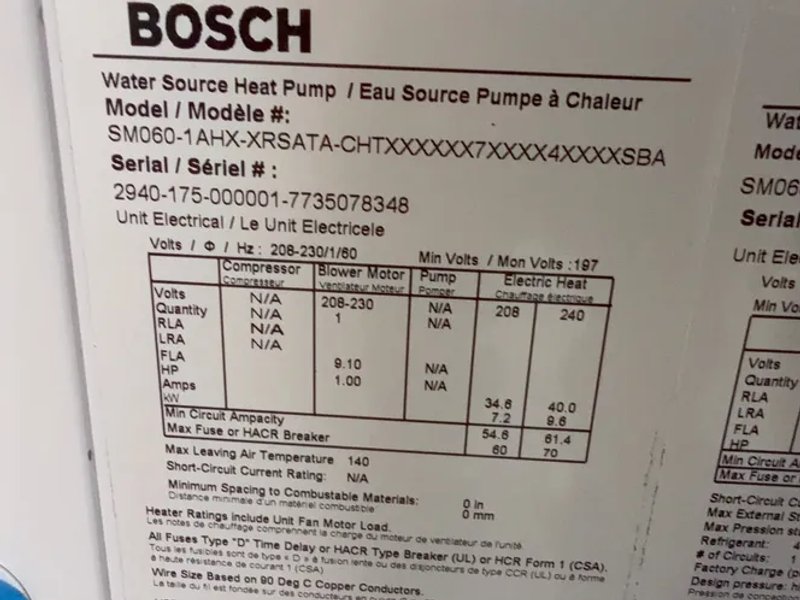 Bosch Water Source Heat Pump - Sm060-1ahx-xrsata-chtx