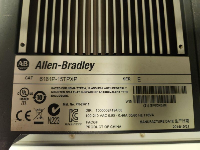 ALLEN BRADLEY VERSAVIEW 1500P 6181P-15TPXP/E USED WORKING