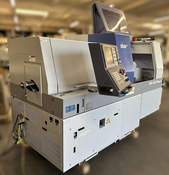 STAR SR-32JII Type B Swiss CNC Lathe 2019 w/ Turning Tool with 6 Stations, Back Side facing Operator 5 Stations Live, Back Side Sub Spindle Tools 8 Stations (4 /4 stacked on top of each other all live) (The Y Axis), Parts Conveyor, LNS Alpha 538 Magazine Bar Loader, Fire Suppression System. Ran oil.