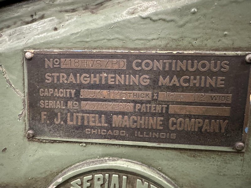 18" x .125" LITTELL MODEL #418HVS-7PD POWERED 7 ROLL COIL STRIP STRAIGHTENER: STOCK #19805