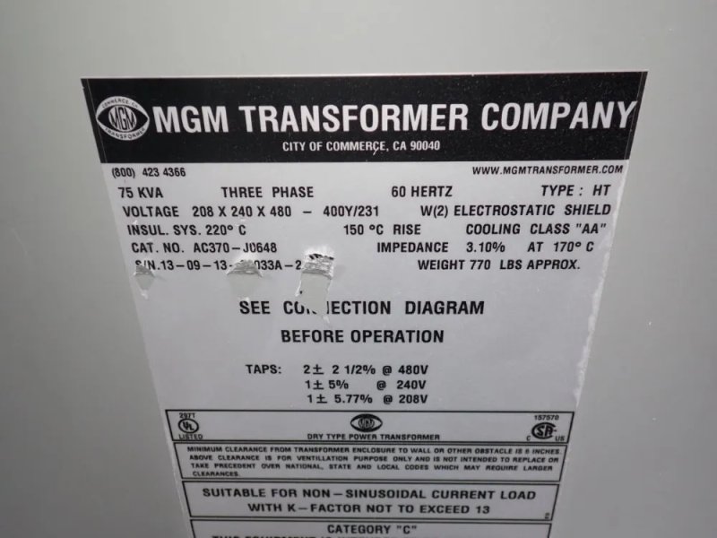 Mgm 75 Kva Transformer - Ac370-j0648