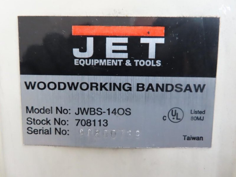 Jet Model JWBS-140S Vertical Band Saw w Titling Table on Portable Base- Auction Item