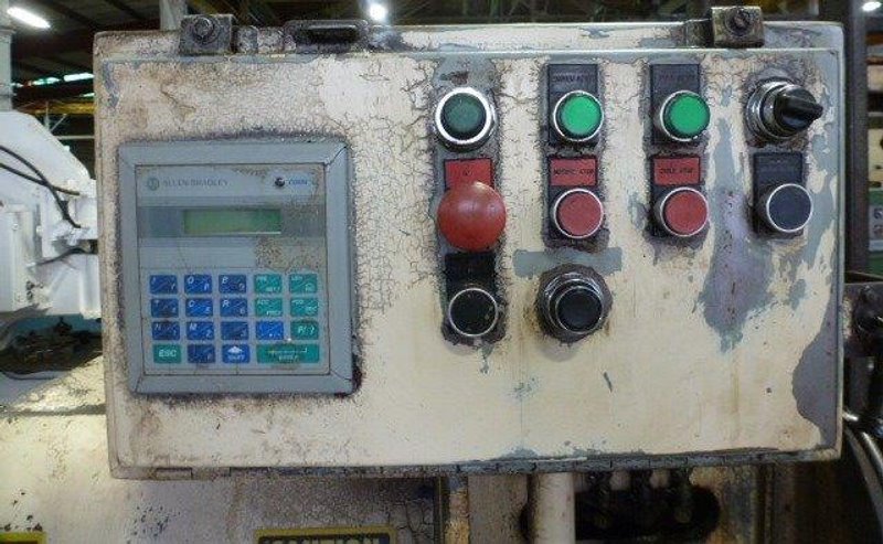 3-1/4" MODERN CUT-OFF MACHINE No. 3LD, 1/4" - 3-1/4", 20' Bar Feed, A-B PLC, Tooling, 10 HP, 1994