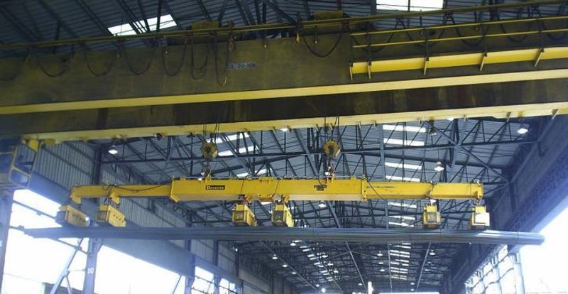 53 TON (107,500 LBS) BUSHMAN MODEL #MT420 TELESCOPING MAGNETIC LIFTING SPREADER BEAM  W/ OHIO MAGNETICS DIESEL GENERATOR: STOCK #20419