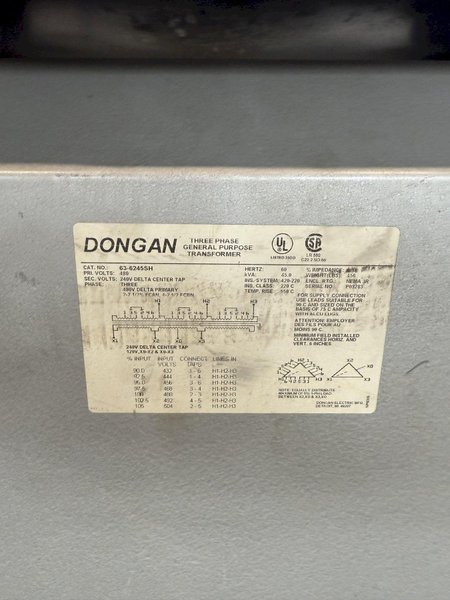 45 KVA DONGAN 63-6245SH TRANSFORMER. STOCK # 0777125