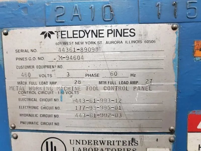 TELEDYNE PINES VERTICAL HYDRAULIC TUBE BENDER, STOCK# 14237J