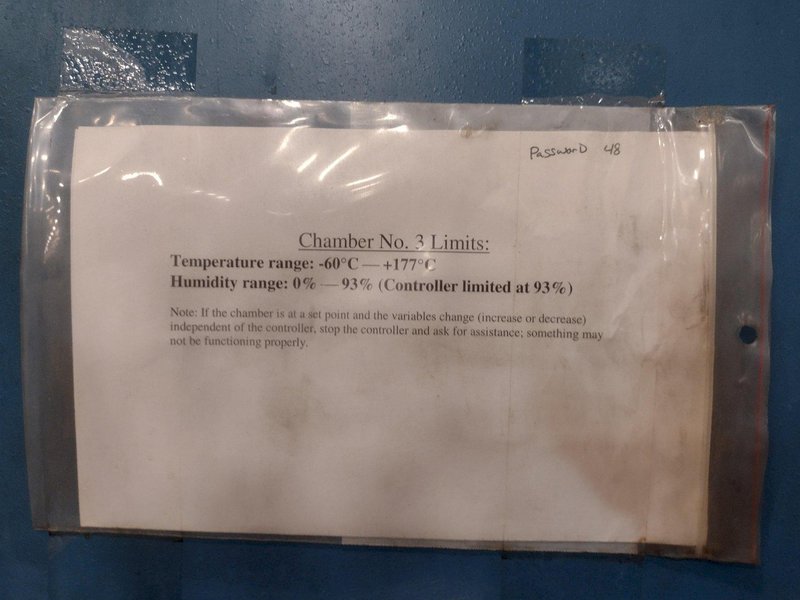 -60 TO 177 DEGREE X 96" X 54" X 48" ENVIROTRONICS TESTING CHAMBER WITH HUMIDITY CONTROL: STOCK #17109