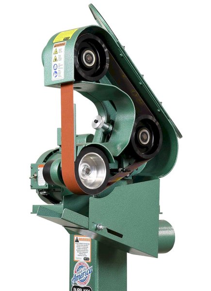 1 - NEW BURR KING 2 X 48 THREE WHEEL BELT GRINDER, MODEL #: 482