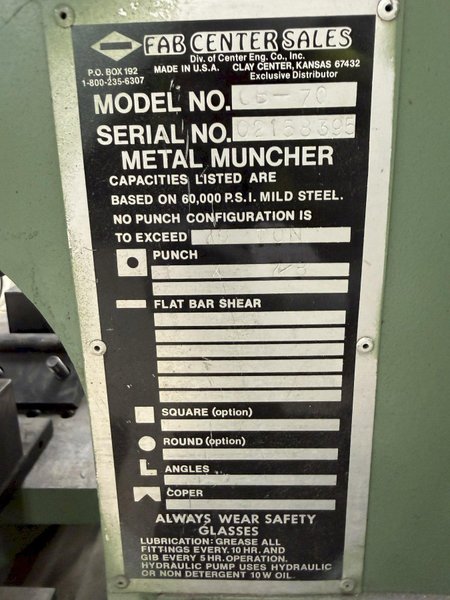 70-TON METAL MUNCHER MODEL GB-70-18 HYDRAULIC PUNCH: YOBRO 26289