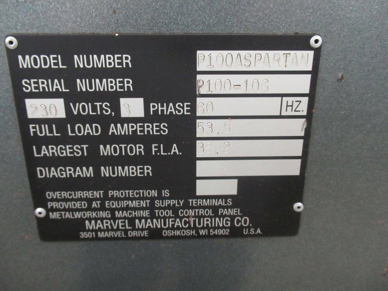 Marvel Spartan P100A High Speed Programmable Circular Cold Saw, 14" Blade, Siemens Touch Screen Control, Chip Auger, Magazine Bar Loader, Mist Coolant