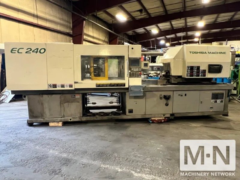 240 TON 10.7 OZ TOSHIBA MODEL EC240V21-6 INJECTION MOLDING MACHINE MFG 2002