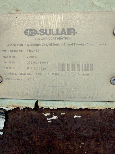 Sullair model 7500 air compressor s/n 200802150085