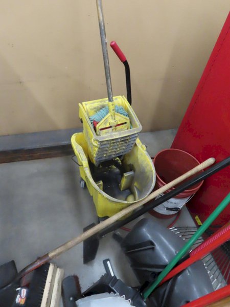 Brooms, Shovels, Rakes, Dust Pans, Mop w Bucket- Auction Item