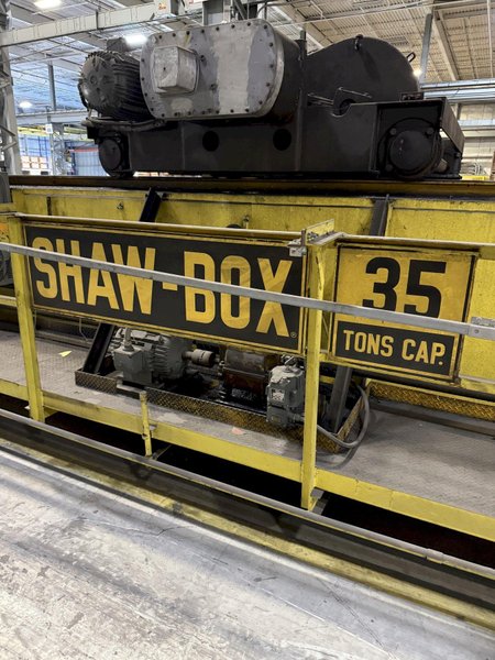 30/5 TON X 60' SPAN SHAWBOX OVERHEAD BRIDGE CRANE. STOCK # 1006525