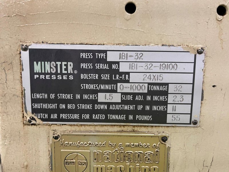 32 TON MINSTER GAP PRESS  MODEL 1B-1-32: STOCK #77513