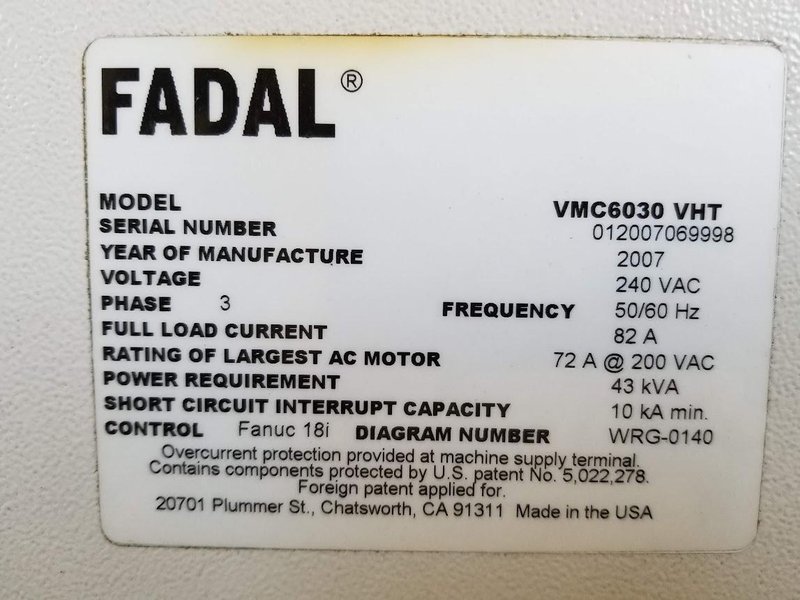 (2008) FADAL 6030 CNC VERTICAL MACHINING CENTER. STOCK # 0105223
