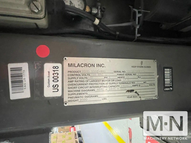 110 TON 1.6 OZ  CINCINNATI ROBOSHOT 110I-48G INJECTION MOLDING MACHINE, MFG 2000