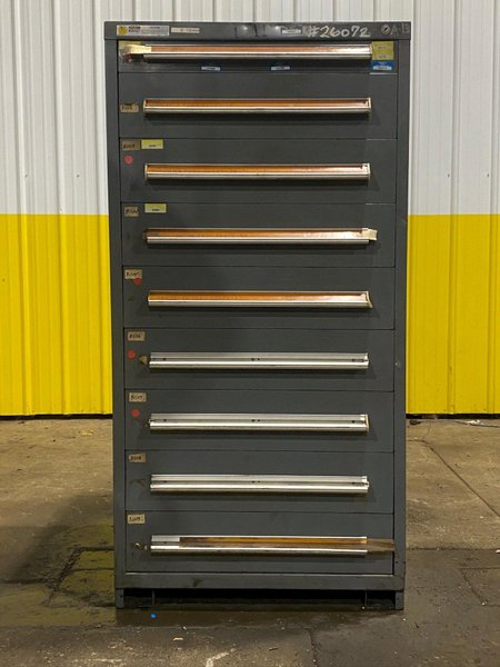9 DRAWER X 30” X 28” X 59”  STANLEY VIDMAR TOOL STORAGE CABINET: YOBRO #26072