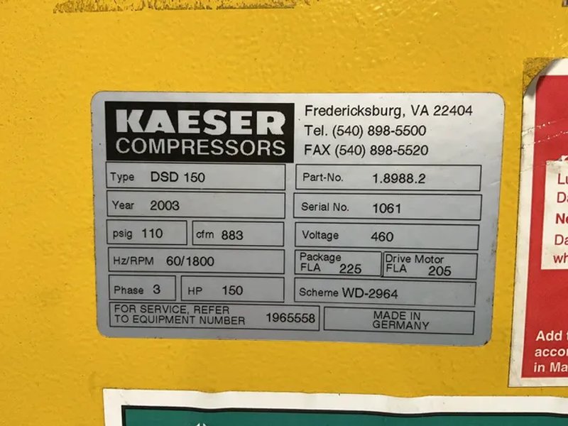 Kaeser 150 Hp Air Compressor - Dsd 150