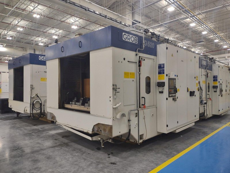2 FOR SALE- 2013 Grob model G520A21KD 4 axis cnc universal machining centers, approx. 60,000 hours, dual HSK63 spindles, 18,000 rpm, 36 position atc, x,y,z,a axis, siemens 840d controls, 2 station pallet, price each