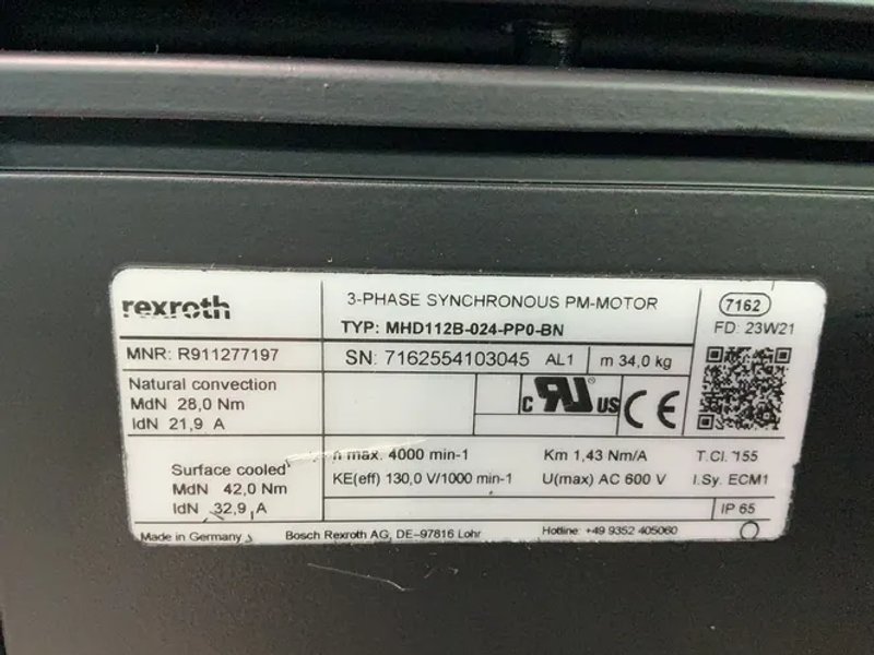 Rexroth  Servo Motor  - Mhd112b-024-pp0-bn