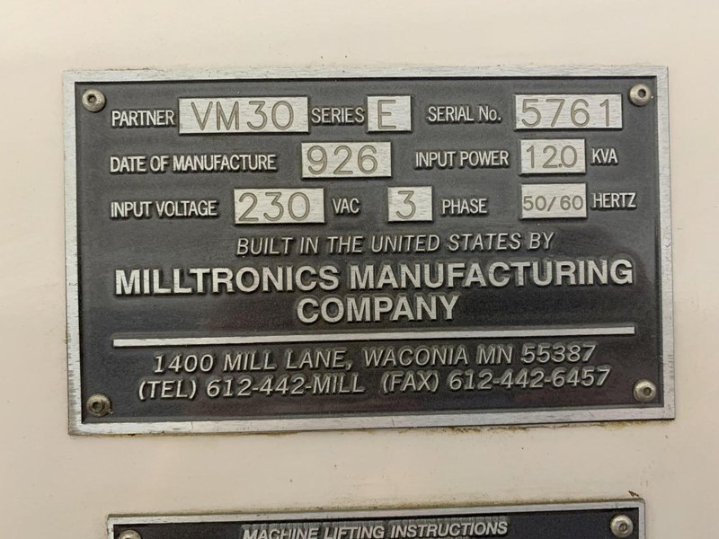 Milltronics Model VM30 CNC Vertical Machining Center, S/N 5791, New 1999.