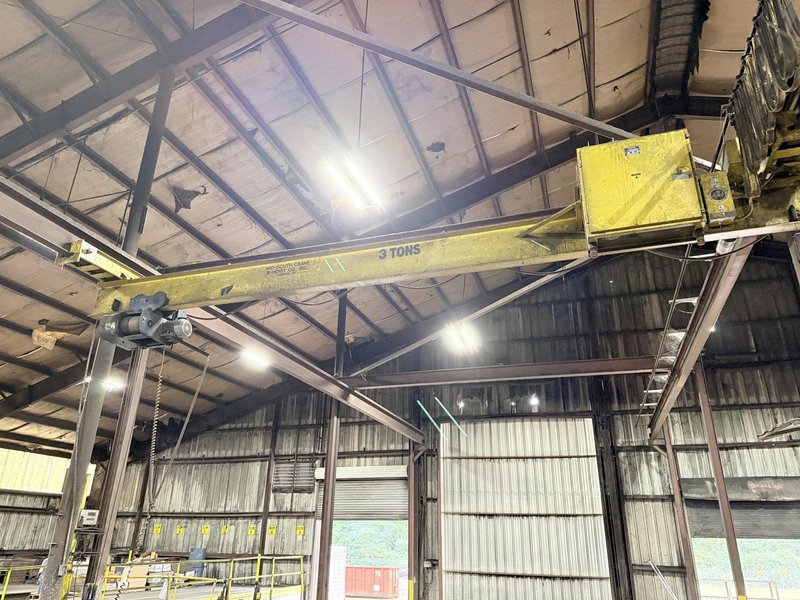 Shaw Box 3 ton electric hoist with three way pendent controls, approx. 30' Mid-South underslung bridge and approx. 60' runway
