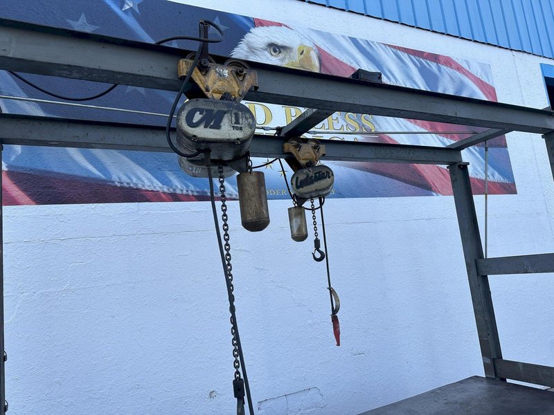 12' SHOP MADE CRANE SYSTEM WITH (2) 1 TON CM ELECTRIC HOIST: STOCK #77843