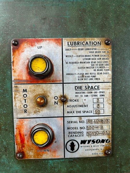 100 TON X 10' WYSONG MODEL #100-8 MECHANICAL PRESS BRAKE: YOBRO #26143
