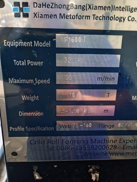 2022 Xiamen Metoform MF1600T Roll Former - Fully Automatic Light Gauge Steel Framing