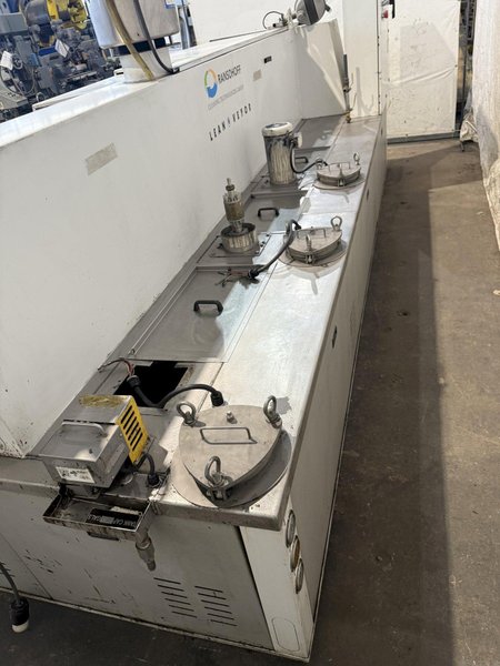 9" X 192" RANSOHOFF LEANVEYOR FOUR STAGE (WASH/RINSE/RINSE/BLOW OFF) WASHER. STOCK # 1113425.