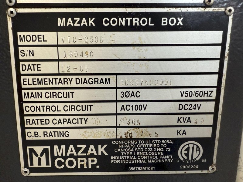2005 Mazak VTC250D/50