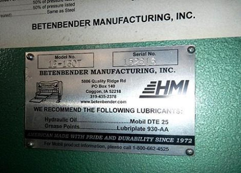 12' X 160 TON BETENBENDER MODEL#12'-160 HYDRAULIC PRESS BRAKE