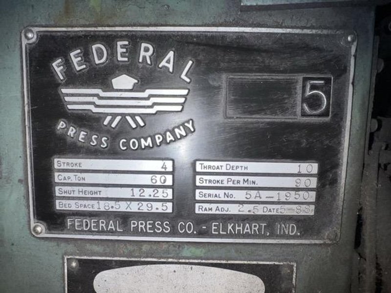 60 Ton Federal Single Crank Flywheel OBI Press
