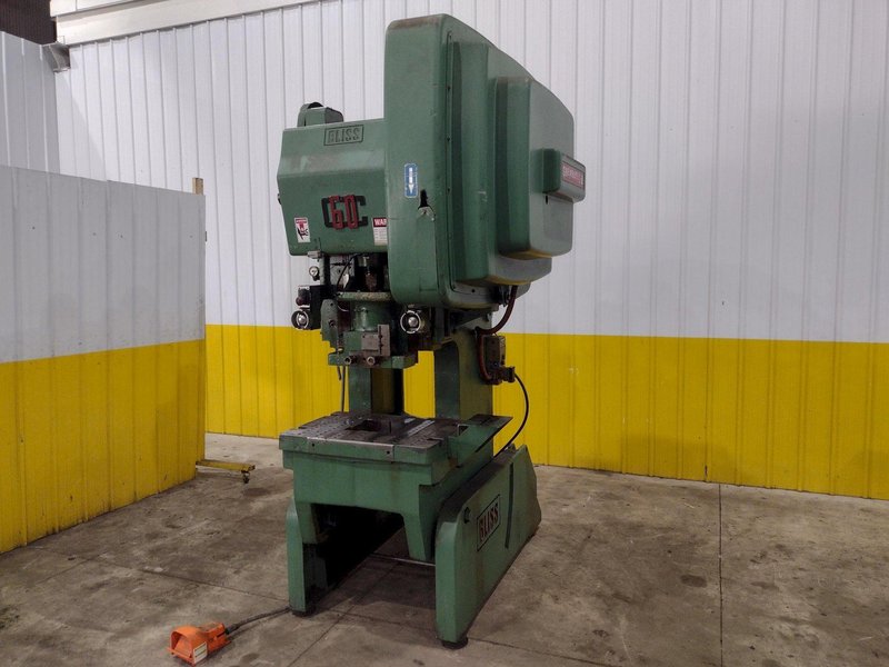 60 TON BLISS MODEL #C-60 OBI FLYWHEEL STAMPING PUNCH PRESS 4" STROKE: STOCK #23467