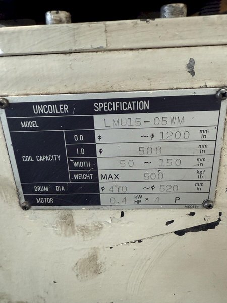 1,100 Lb. x 6" x .05" AIDA SERVO FEEDLINE W/ DUAL UNCOILER. STOCK # 0130225.