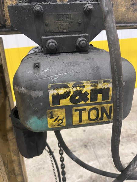 1000 LB (1/2 TON) X 8' X 10' P&amp;H SPECTRUM FREE STANDING JIB CRANE &amp; P&amp;H POWERED HOIST: STOCK #20216