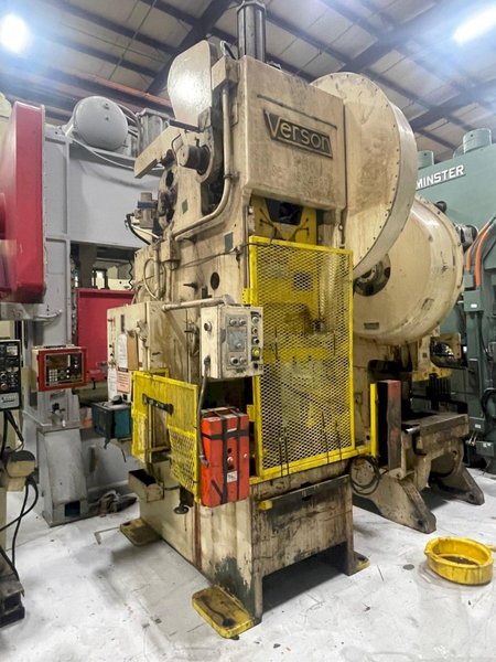 150 ton Verson Single Crank Mechanical Metal Stamping Gap Frame Press For Sale, Model 150-OBG Includes Mechanical Recondition!