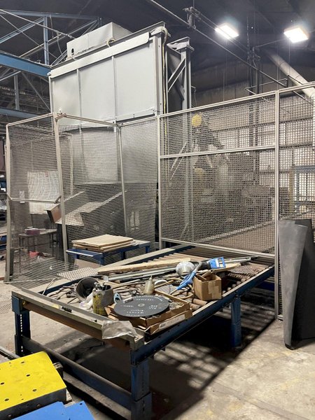 2005 Eagle automated saw and knockout system s/n 05027 with enclosure with light curtain, 2005 Fanuc robot model M-900iA 350 s/n r05743652 with Fanuc system R-J3iB controls s/n e05608535, with saw grips, Eagle enclosure with core knockout system, Allen Bradley plc with panelview 700, core butt discharge conveyor with drive, gate and riser dropoff, related conveyors