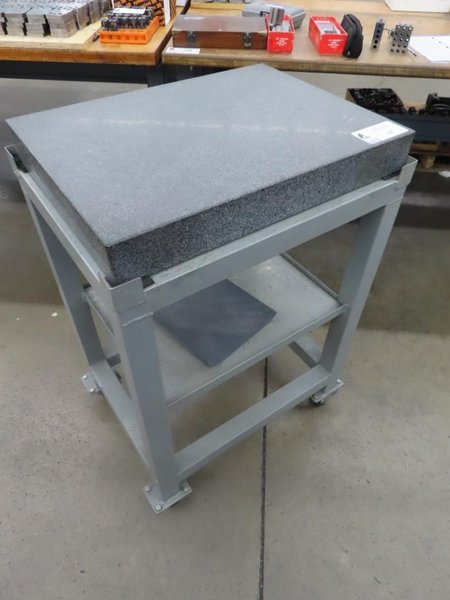 Black Granite Surplus Plate on Stand w Portable Cart on Casters- Auction Item