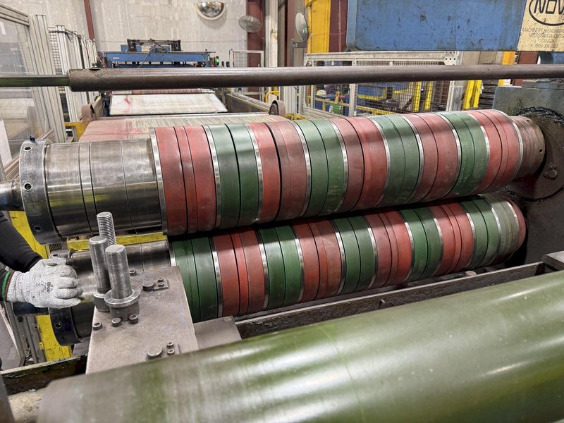54" WIDE X 40,000 LB X 8" ARBOR LOOPCO SLITTING LINE. STOCK # 0651226