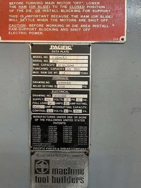 16' X 150 TON PACIFIC PRESS BRAKE STOCK# 3517