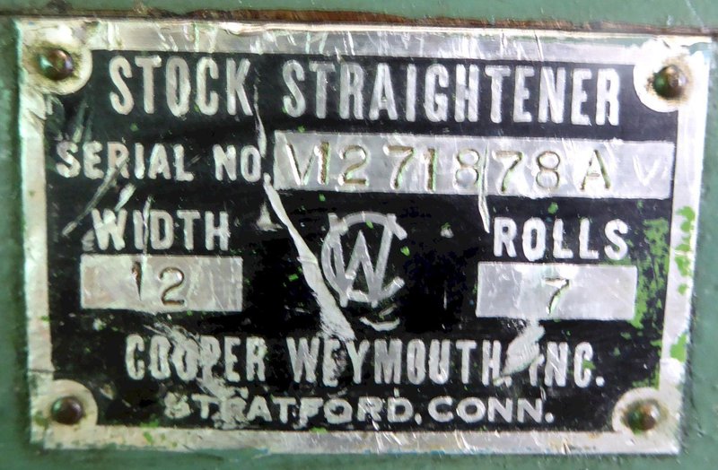 12" x .078" Cooper Weymouth Straightener 12A, 7 Rolls, 10-50 FPM